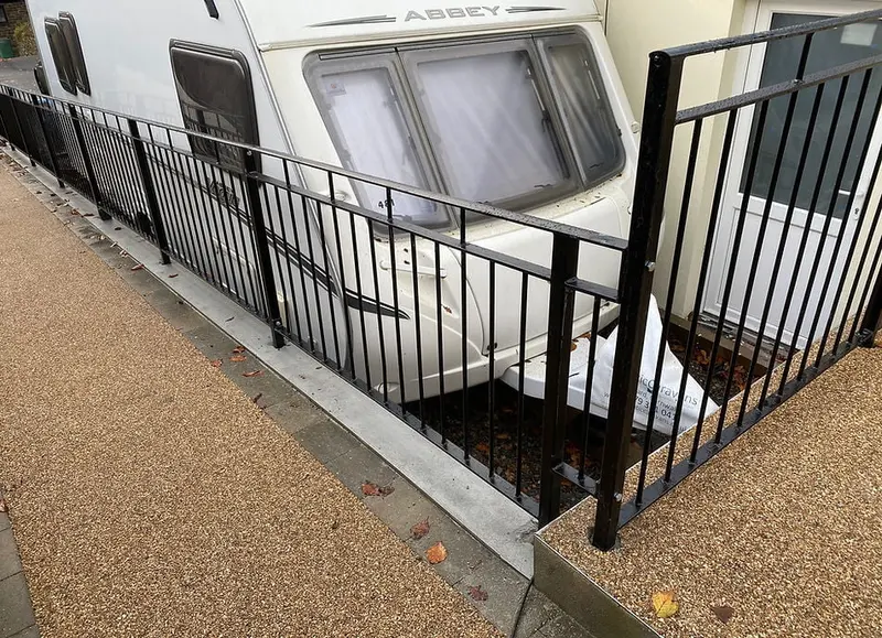 Black powder coated driveway railings Mid Cornwall Powder Coating Cornwall